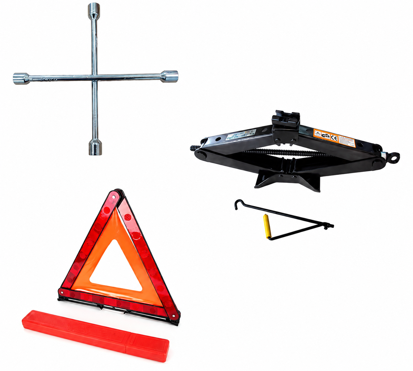 Roadside Emergency Kit | Scissor Jack, 4-Way Wheel Spanner & Warning Triangle