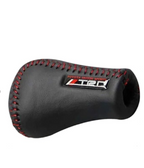 Leather Manual Gear Shift Knob – Black with Red Stitching – Universal Fit