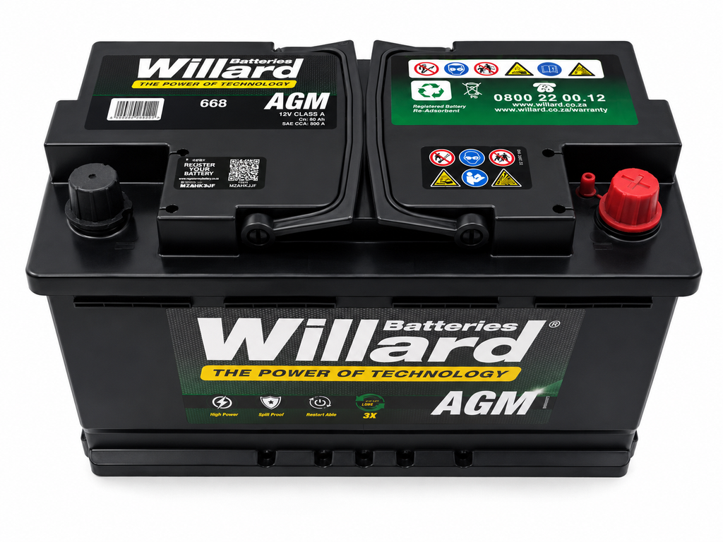Willard 668 AGM Automotive Battery – 12V 80Ah 800 CCA