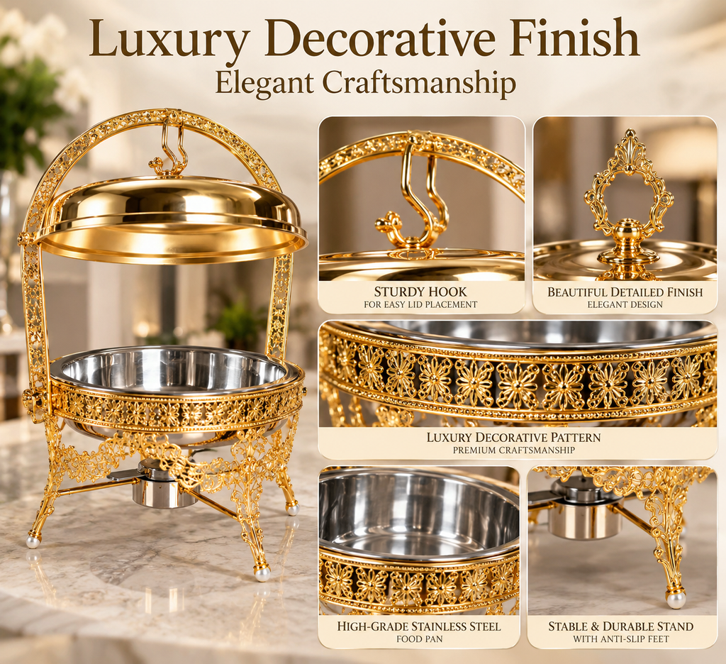 Luxurious Stainless Steel Gold Buffet Chafing Dish 9L - Catering & Events