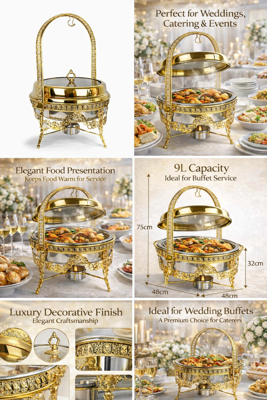 Luxurious Stainless Steel Gold Buffet Chafing Dish 9L - Catering & Events