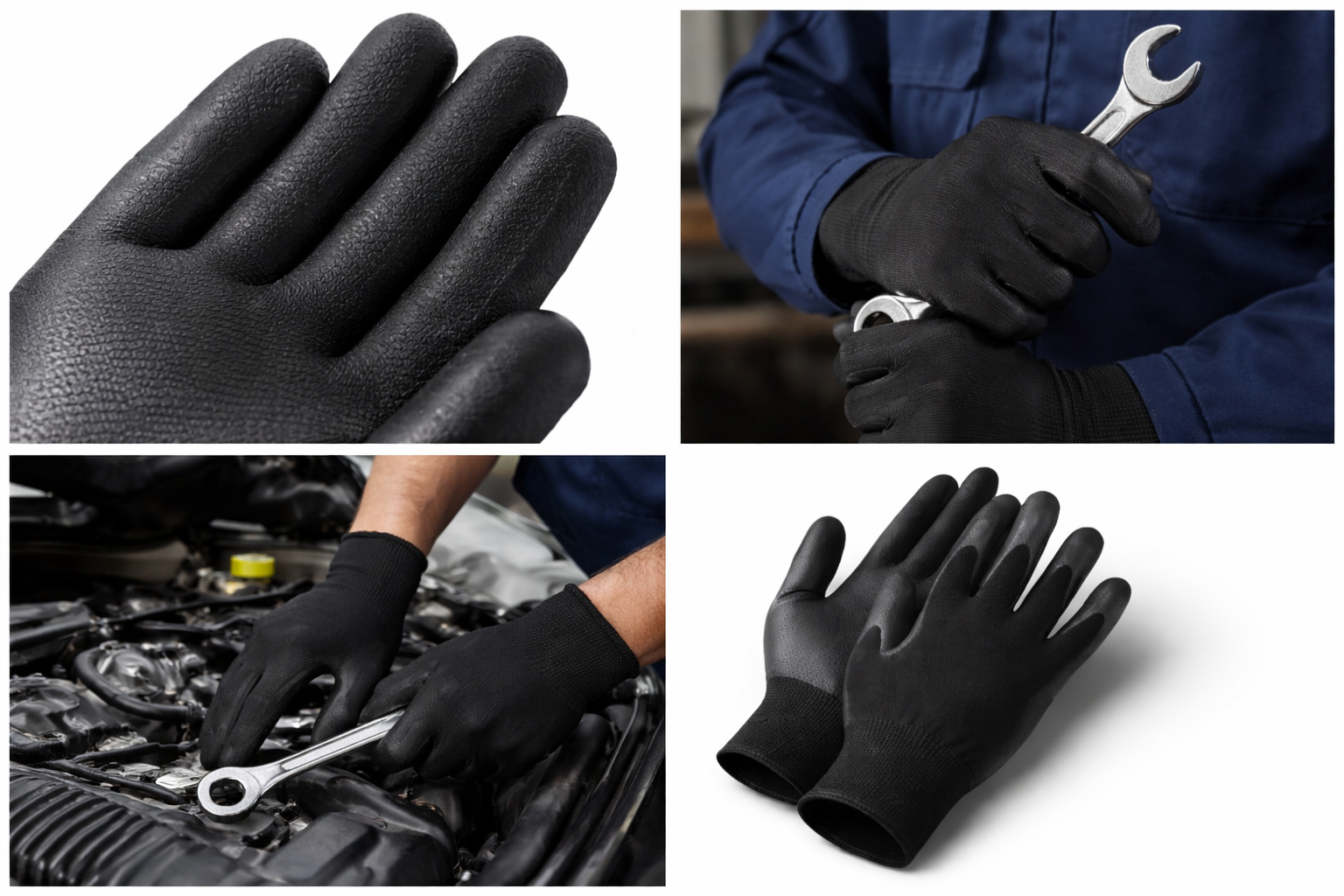 Black Nitrile Work Gloves Size L (9) – Oil Resistant Grip Gloves