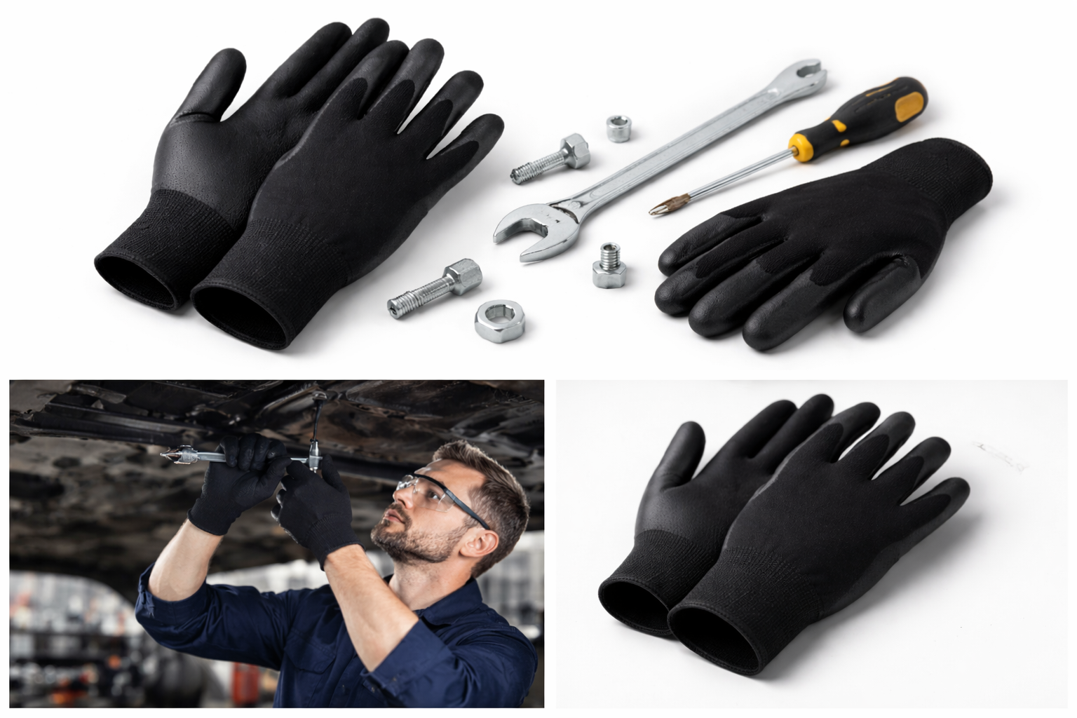 Black Nitrile Work Gloves Size L (9) – Oil Resistant Grip Gloves