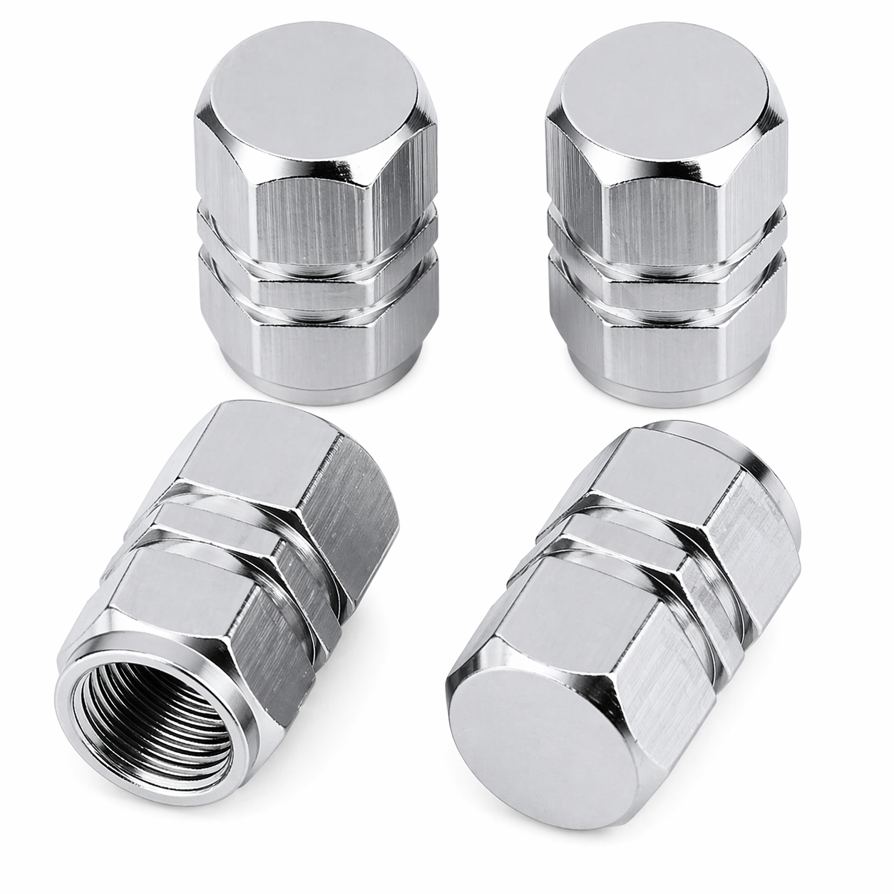 Universal Metal Tire Valve Caps (4PCS) – Chrome/Aluminum Finish