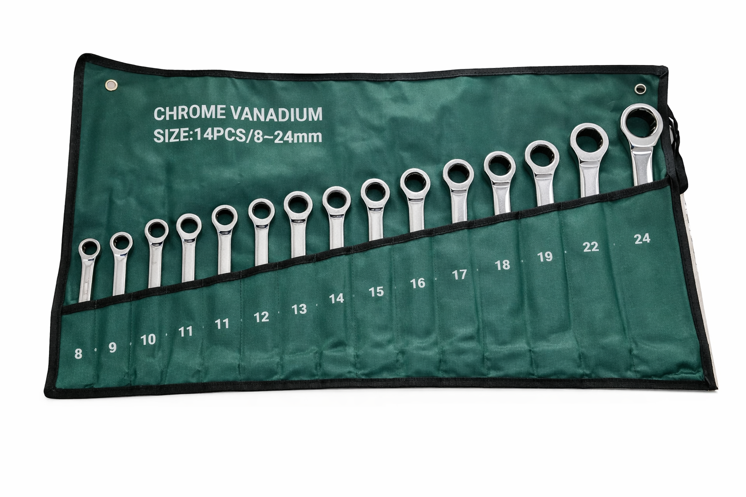 14 piece chrome vanadium ratchet spanner set