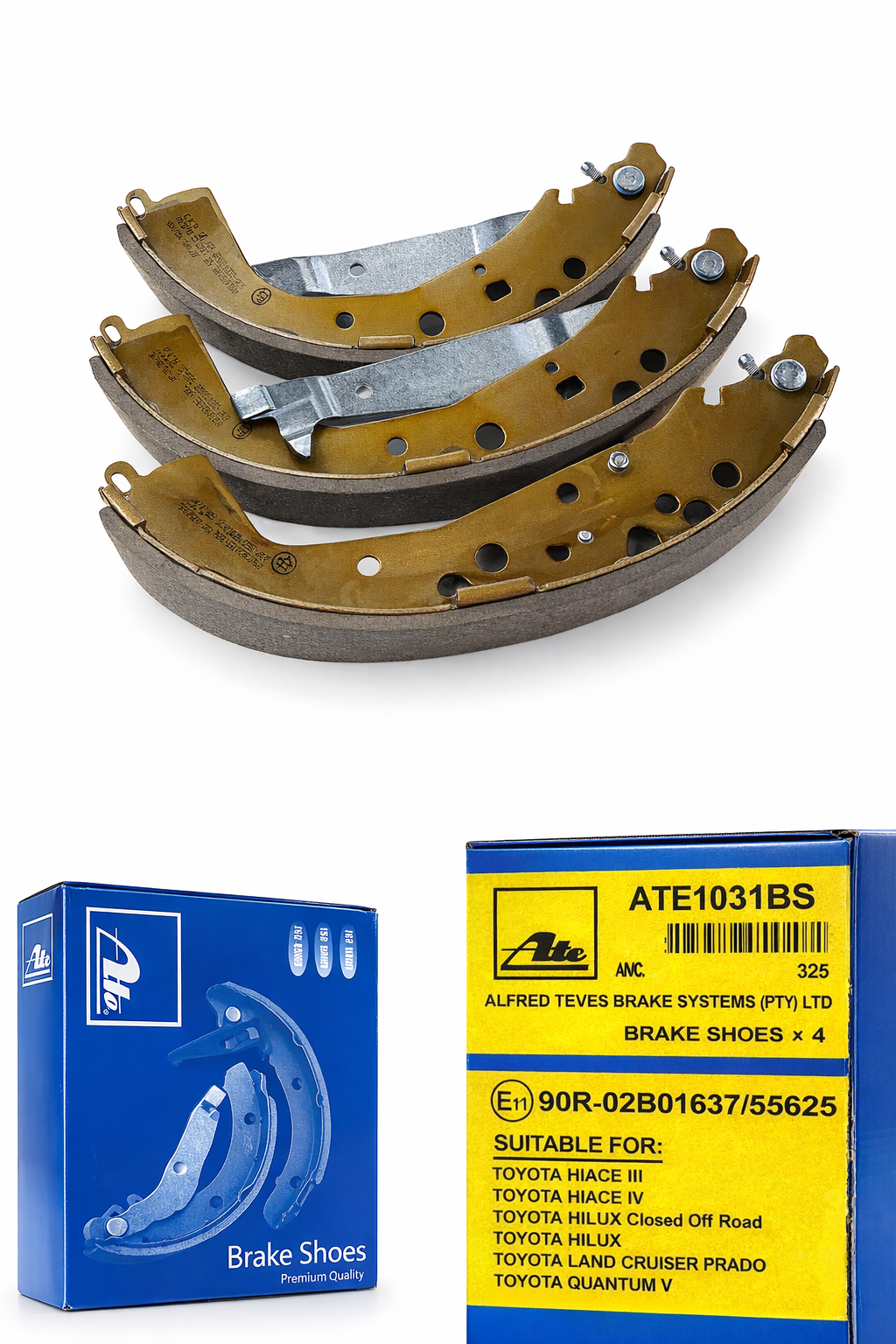 ATE1031BS Rear Drum Brake Shoes Set (4 Pieces) for Toyota Hilux, Hiace, Land Cruiser Prado, Quantum