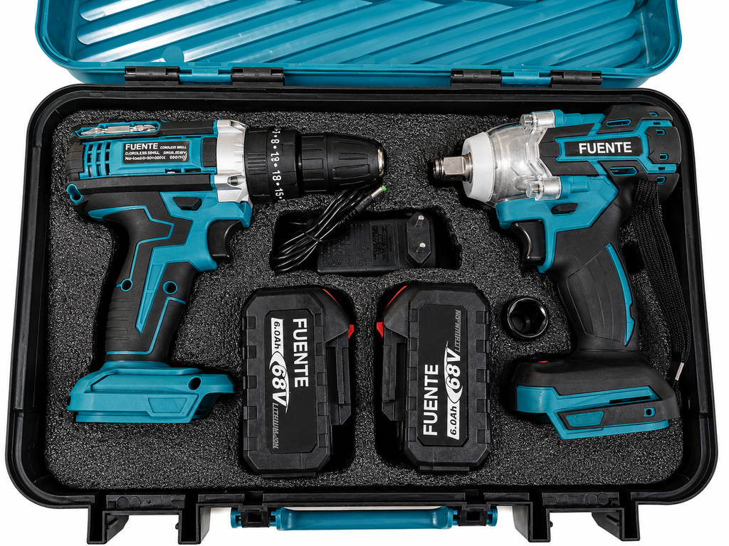 Cordless Drill & Impact Wrench Combo Kit – 2 Battery Power Tool Set