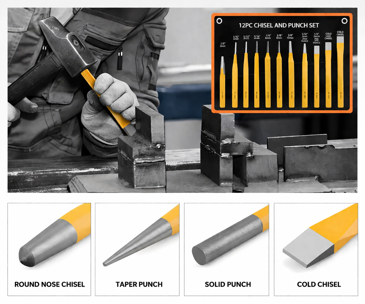 Chisel Repair 12-Piece Punch & Chisel Set | Metal Working & Repair Tool Kit – MOTOCITY