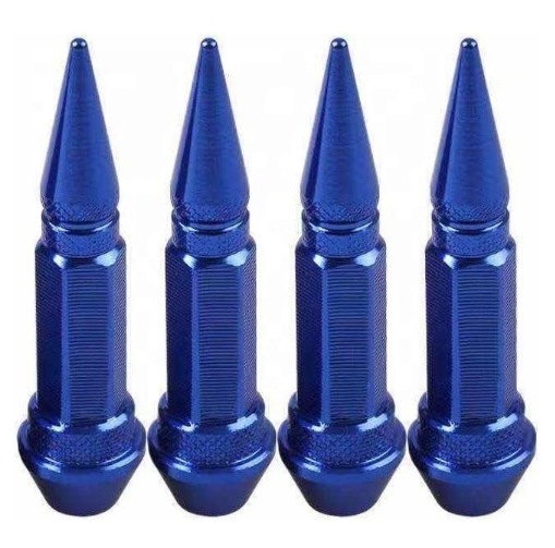 Spike Style Tyre Valve Caps, 60mm Length, Blue, 4-Piece Set