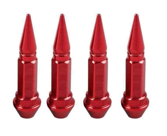 Tyre Valve Caps Spike Style 60mm Length - 4 Piece - Red