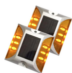 Solar LED Road Stud Light (Yellow Flashing) – Metal Reflector Safety Marker JG689