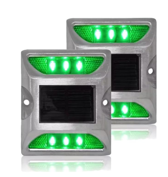 Solar LED Road Stud Light (Green Flashing) – Metal Reflector Safety Marker JG689