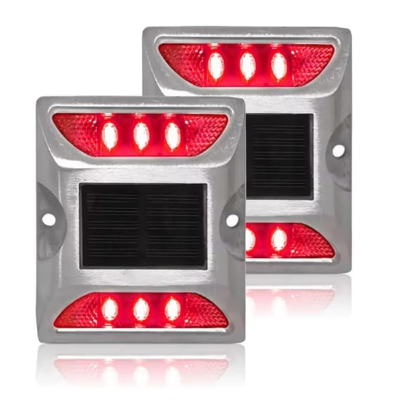 Solar LED Road Stud Light (Red Flashing) – Metal Reflector Safety Marker JG689
