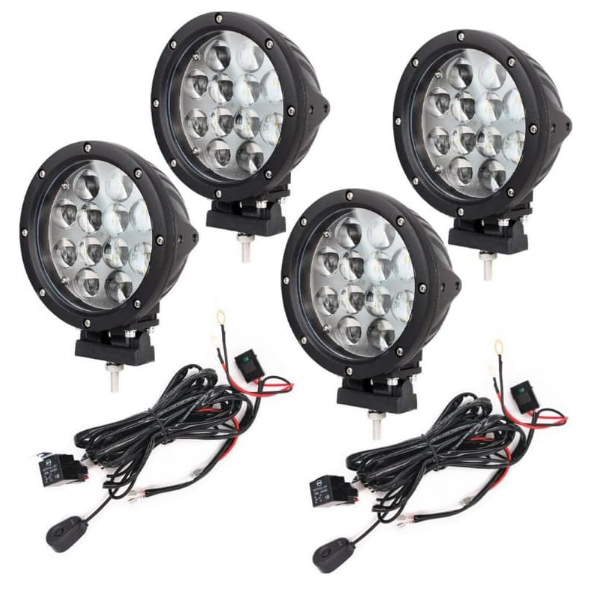 7-Inch 60W LED Off-Road Spotlights (4 Pack) with Relay Wiring Kit – 4x4 Driving Lights
