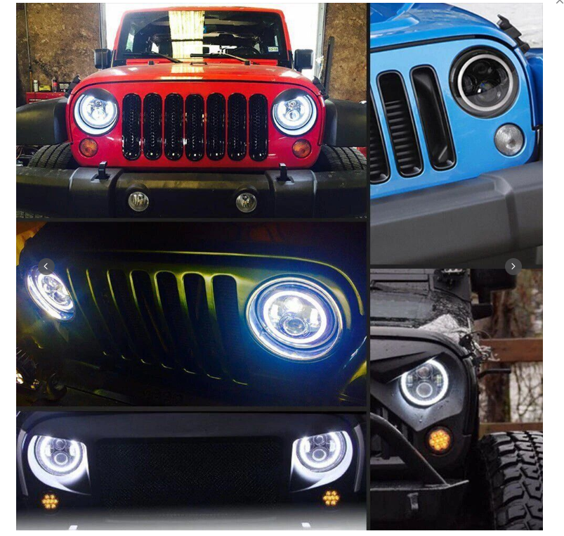 2 Pieces 75W 7 Inch LED Headlight For Jeep and Wrangler Off-Road Work Light