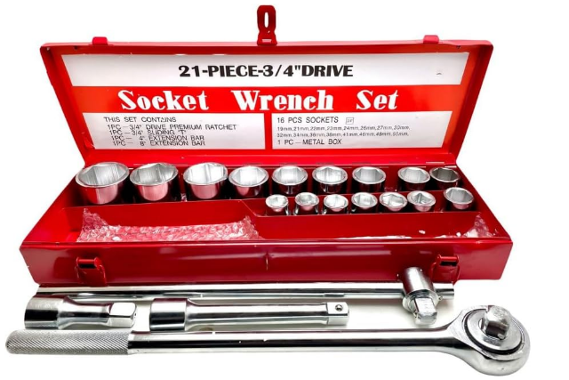 21-Piece 3/4" Drive Socket Set | Heavy-Duty Ratchet & Large Sockets (19–50mm)