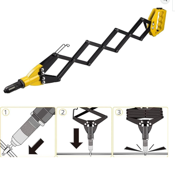Foldable Hand Riveter, Lazy Tong Design, Black