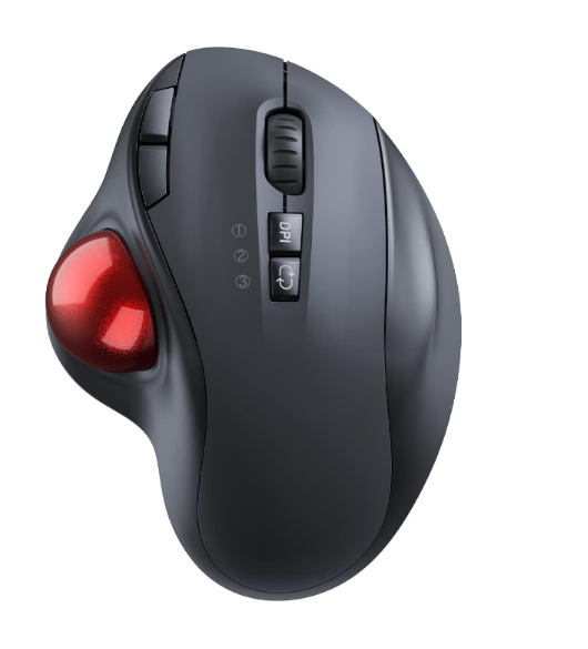 Ergonomic Trackball Mouse (Right-Handed) – Bluetooth & 2.4GHz Wireless, Rechargeable USB-C, Adjustable DPI