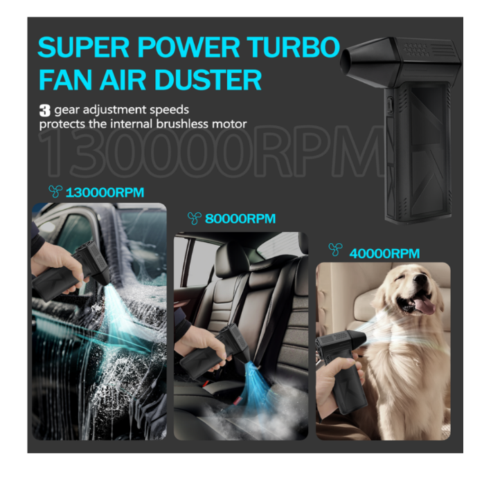 Handheld Turbo Air Duster – 6-Speed USB Rechargeable Electronics Cleaner