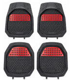 Universal Rubber Car Floor Mats Set - Black & Red - 4 Piece – Heavy Duty Anti-Slip All-Weather Trim-to-Fit Mats