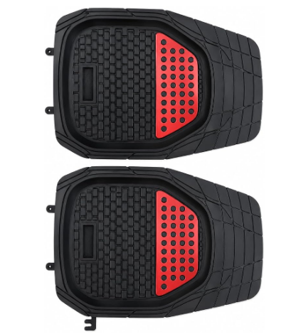 Universal Rubber Car Floor Mats Set - Black & Red - 4 Piece | Heavy Duty Anti-Slip All-Weather Trim-to-Fit Mats