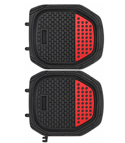 Universal Rubber Car Floor Mats Set - Black & Red - 4 Piece | Heavy Duty Anti-Slip All-Weather Trim-to-Fit Mats