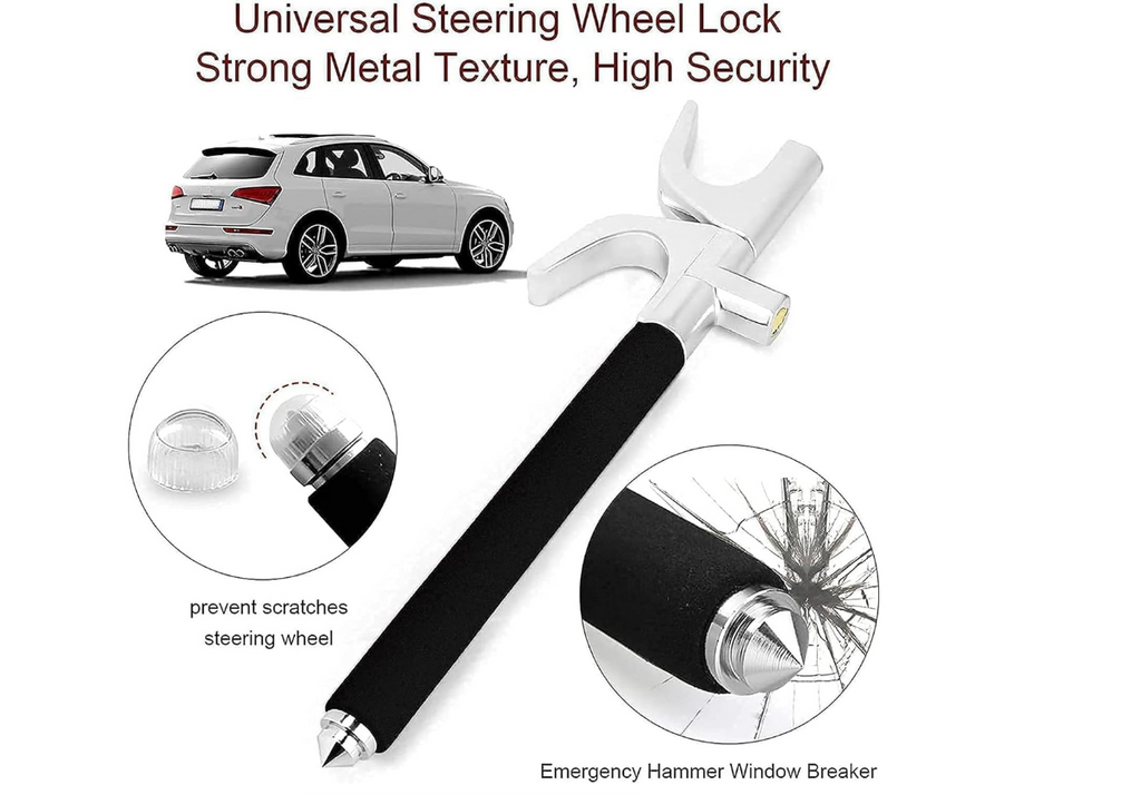 Universal Car Steering Wheel Lock with Window Breaker – Anti-Theft Security Lock – alternate view 6