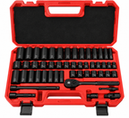 Metric & SAE Socket Set with Ratchet, Deep Sockets & Red Carry Case