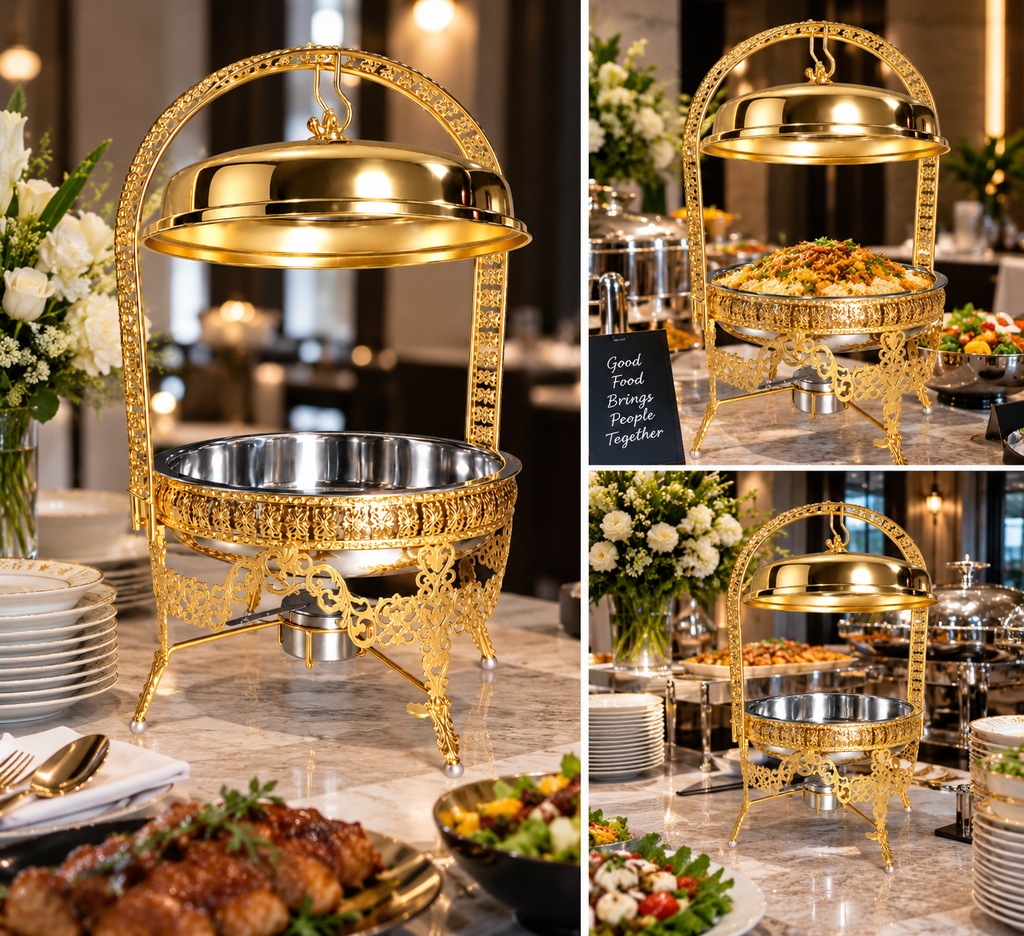 Luxurious Stainless Steel Gold Buffet Chafing Dish 9L - Catering & Events