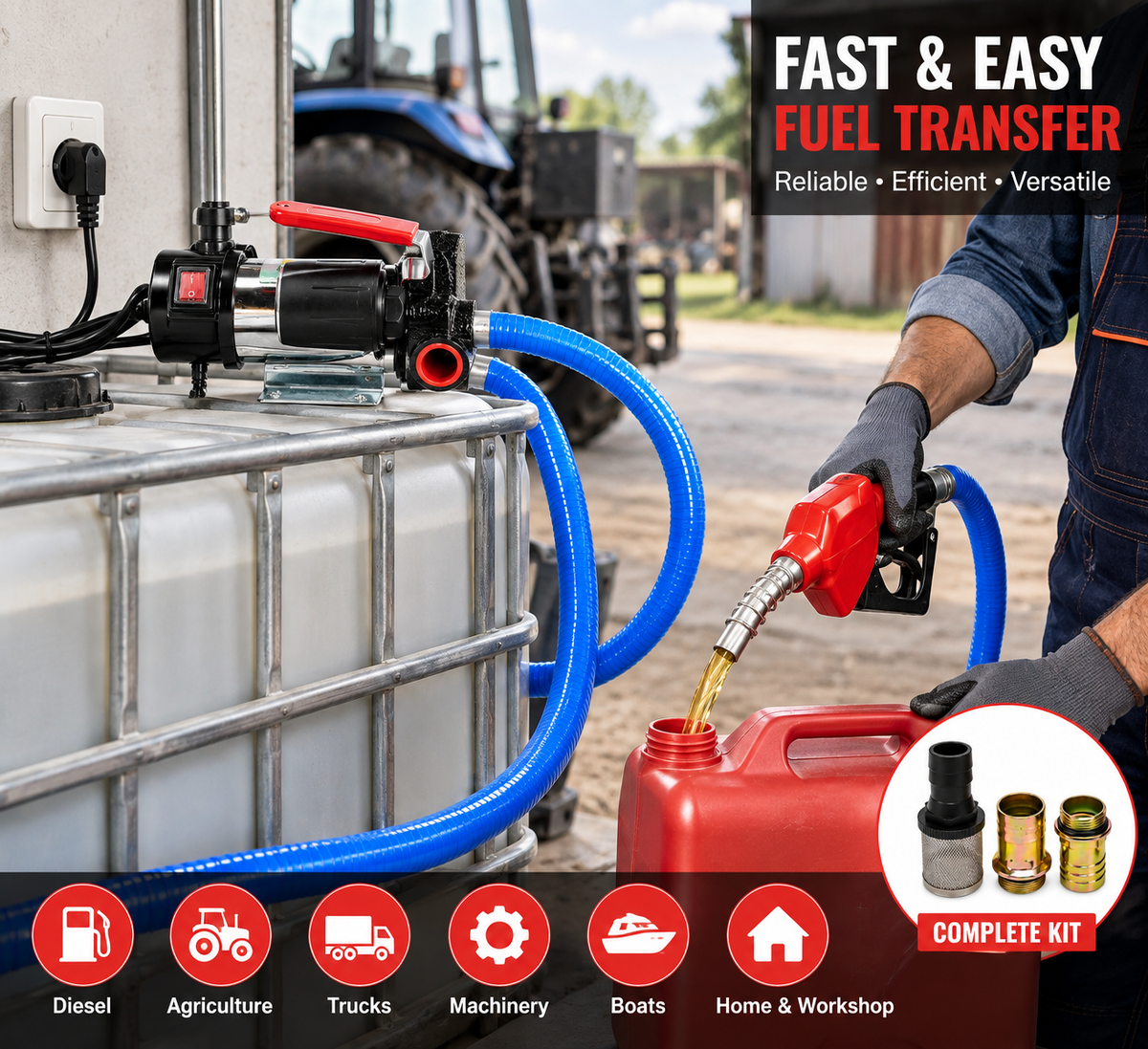 Digital diesel transfer pump kit with reinforced hose - product view 5